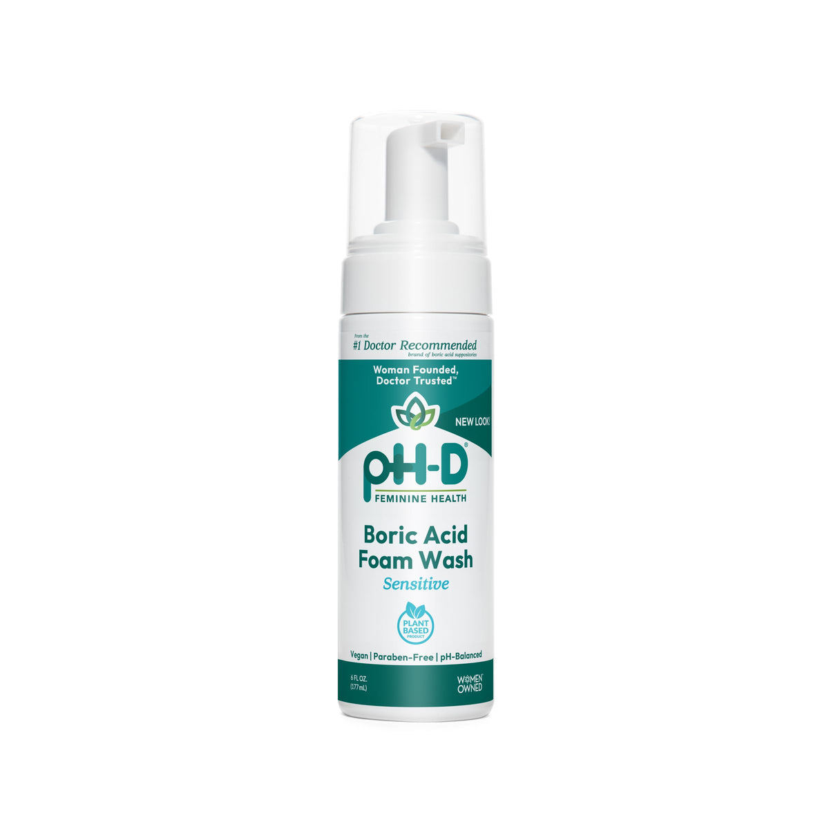 pH-D boric foam wash bottle pouring for gentle daily external cleansing.