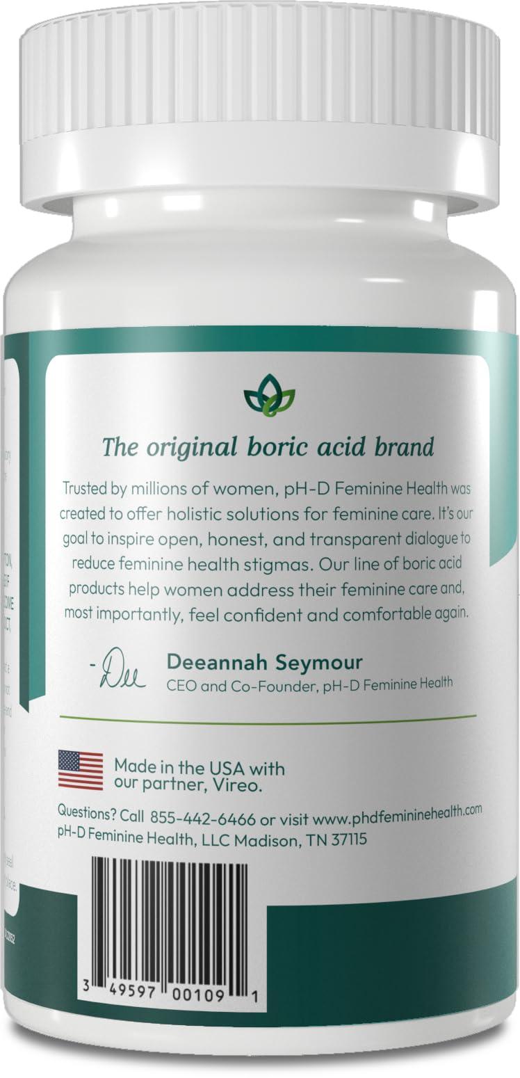 pH-D boric acid suppositories dose chart or usage guide.