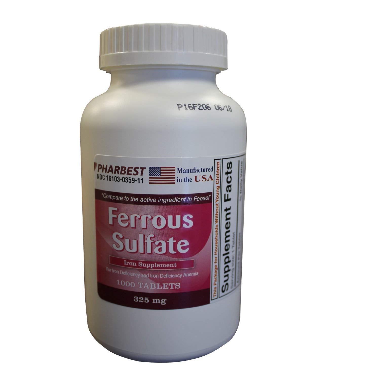 Pharbest Ferrous Sulfate 325mg tablets bottle—daily iron support for energy and wellness.