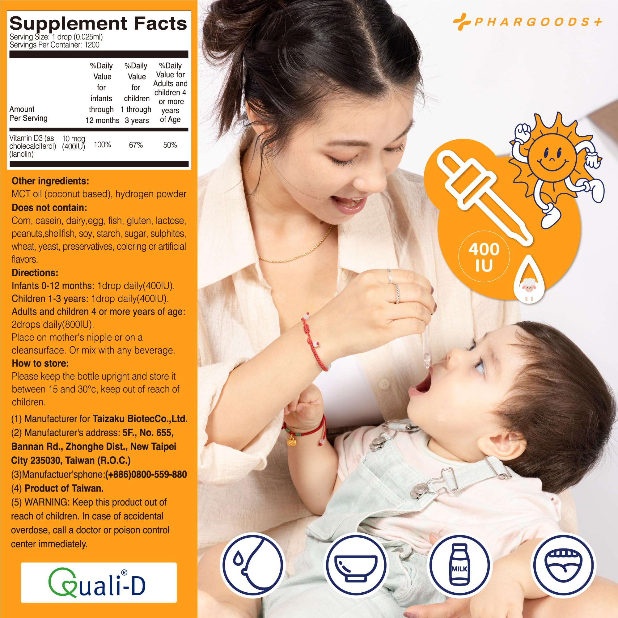 PHARGOODS+ D3 Drops third-party testing seal indicates safety verification