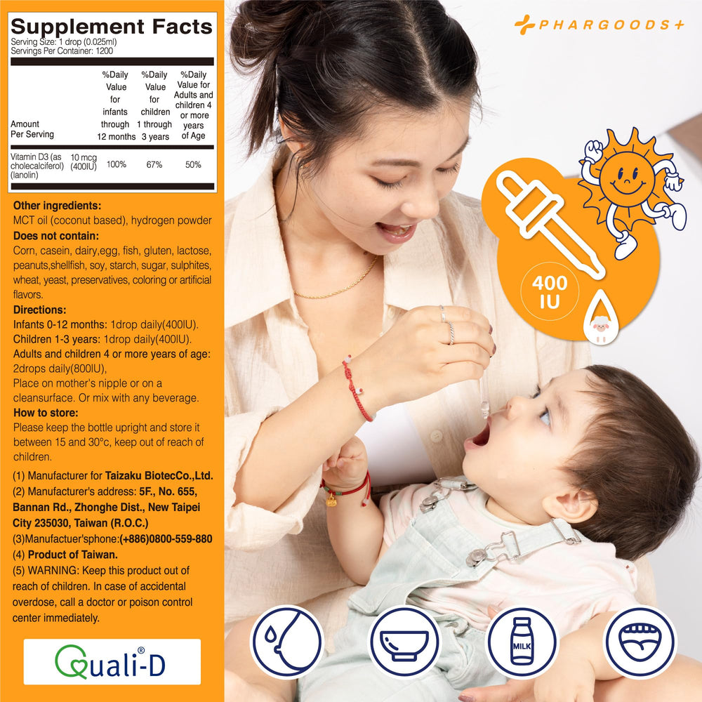 PHARGOODS+ D3 Drops third-party testing seal indicates safety verification