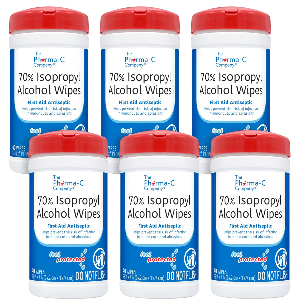 The Pharma-C Company 70% IPA wipes bottle pour for quick surface prep on minor wounds