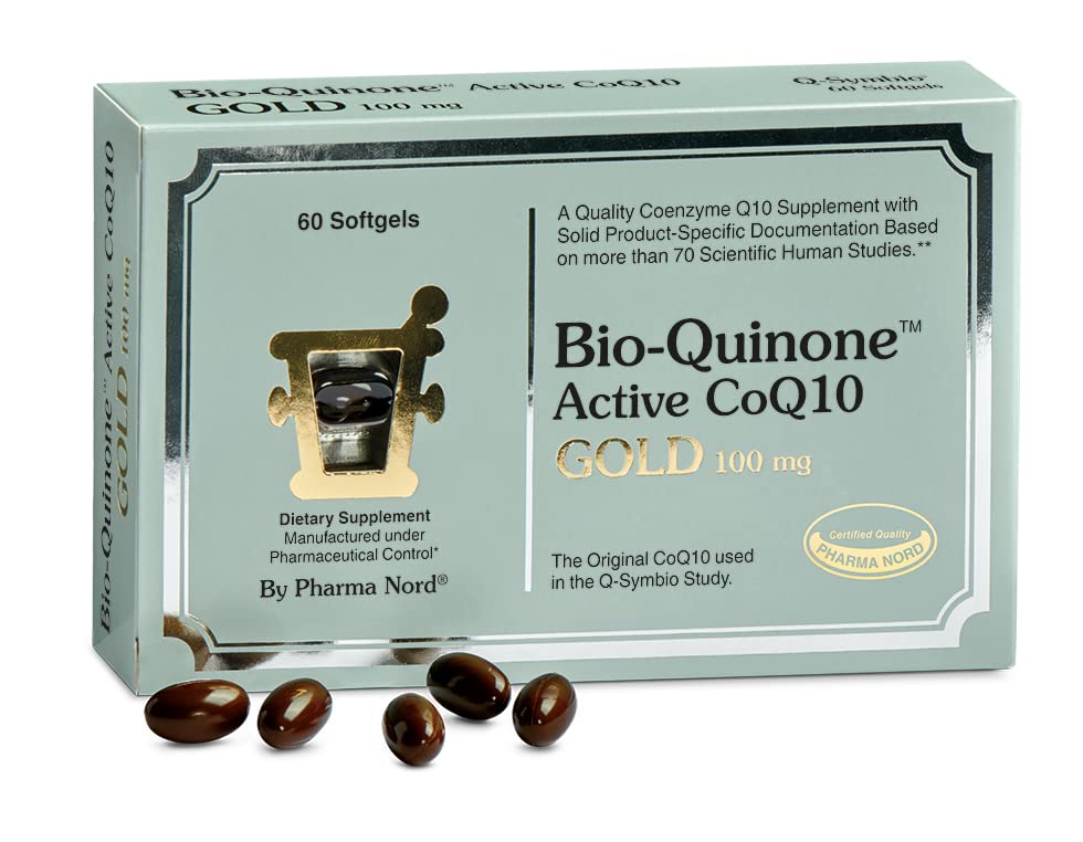Pharma Nord Bio-Quinone Gold softgel bottle shown for easy daily energy support.