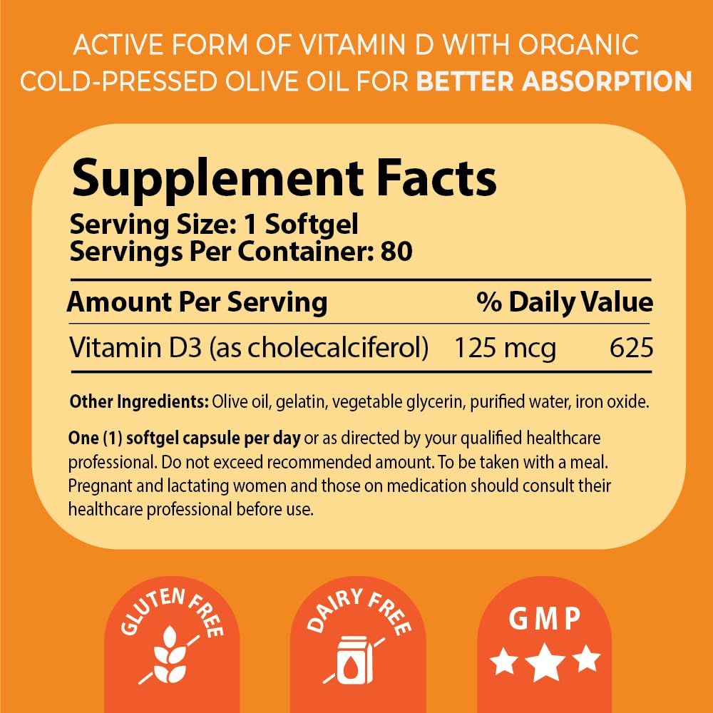 Closeup of D-Pearl softgels showing olive oil base for enhanced absorption.