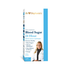 Pharmaganics Blood Sugar 24 Hour front label showing cinnamon and banaba for daily wellness.