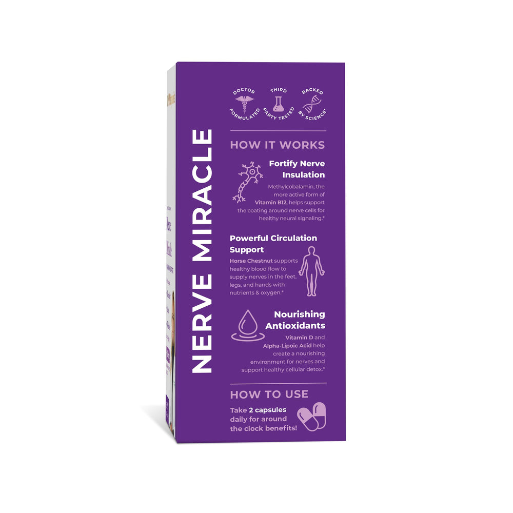 Capsule closeup of Pharmaganics Nerve Miracle highlighting texture and megadose formula