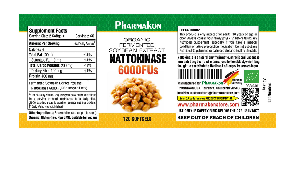 PHARMAKON nattokinase bottle pour demonstrates simple dosing with a mild aroma.