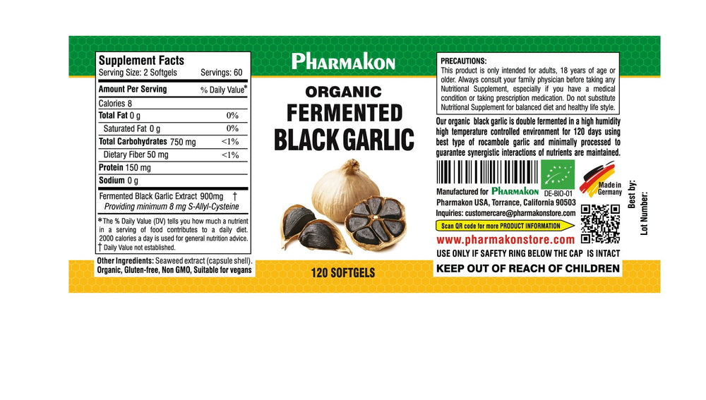 PHARMAKON Black Garlic capsules close-up highlighting bioavailability and convenience