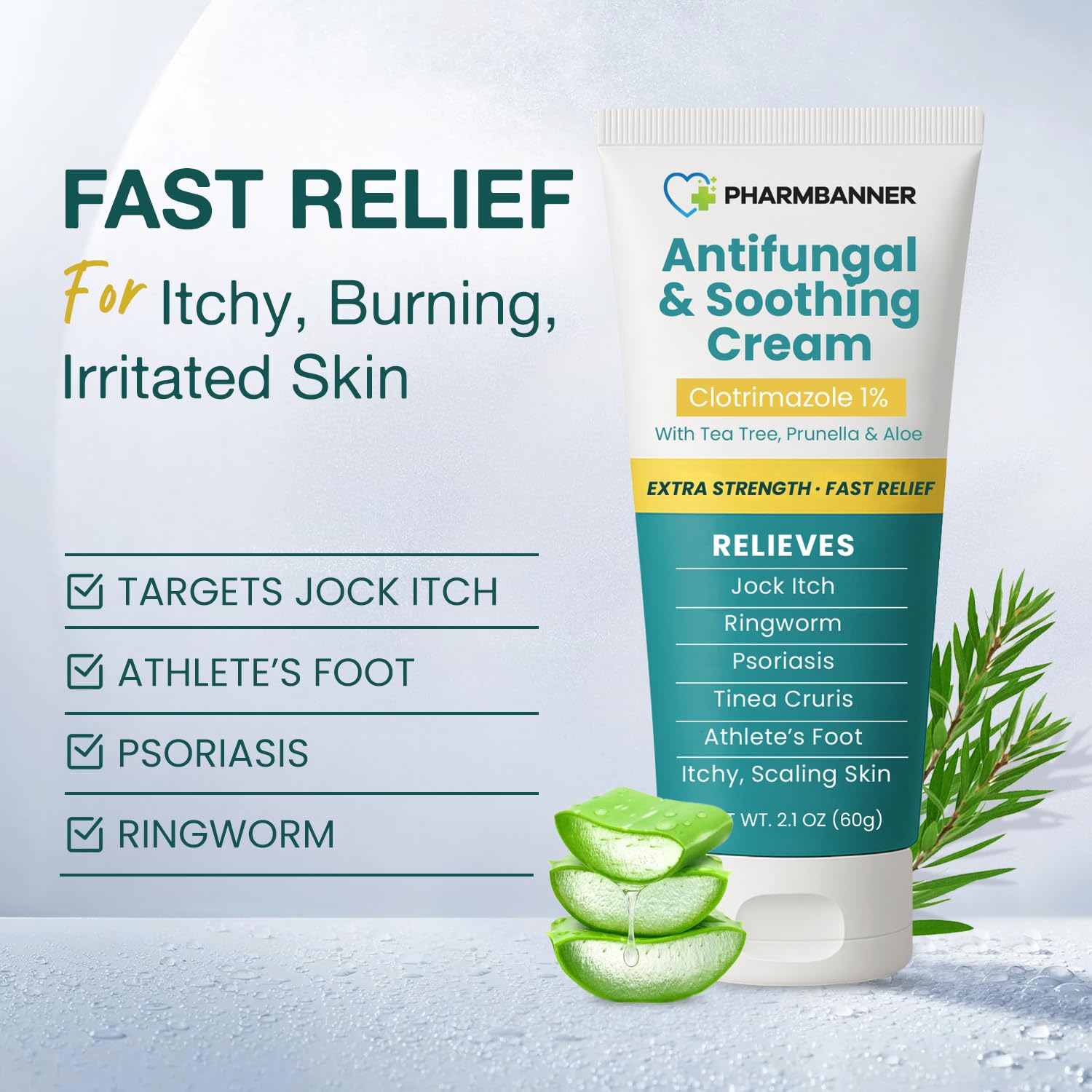 Ingredient closeup with Tea Tree Oil and Aloe for soothing care