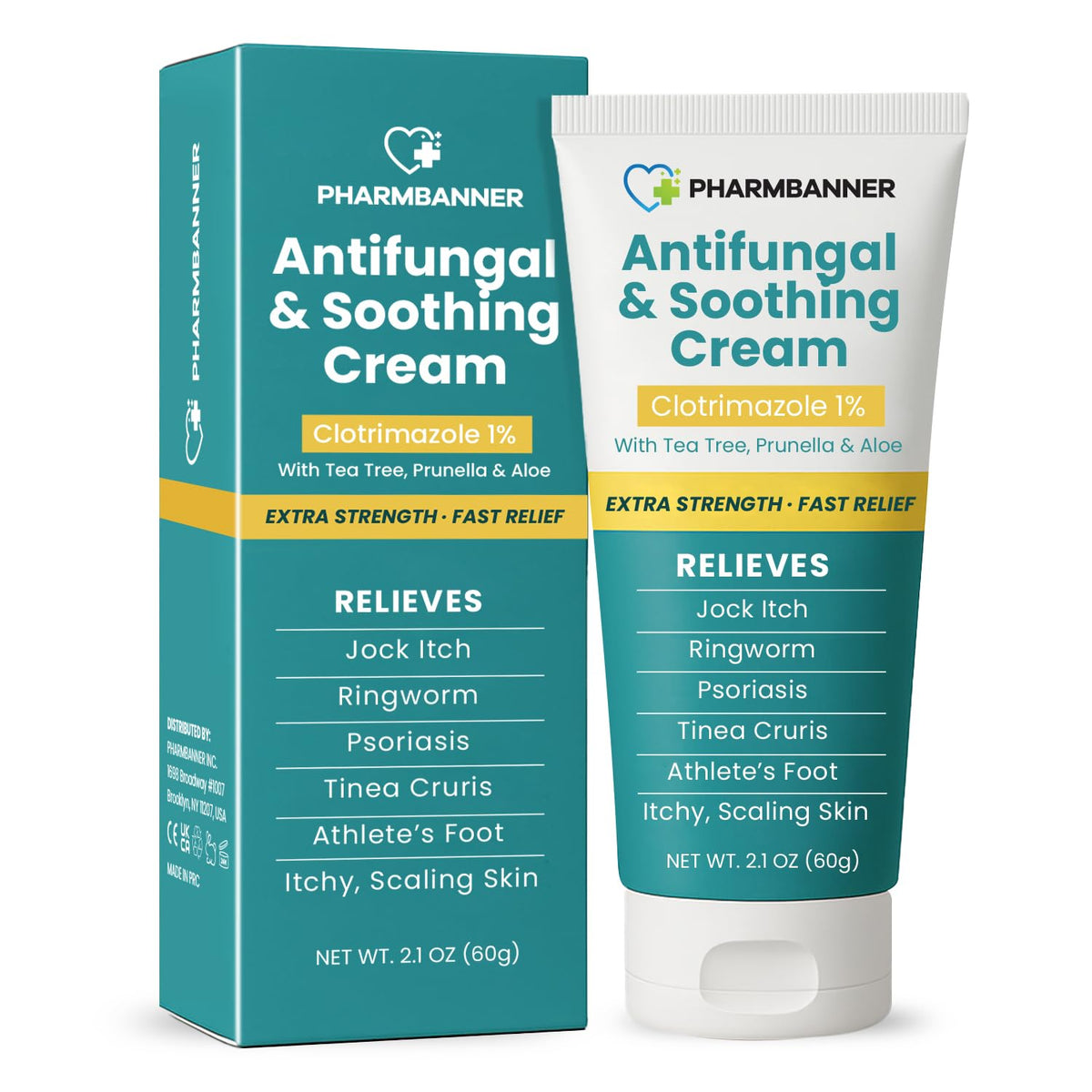PHARMBANNER antifungal cream tube front for fast relief from itching