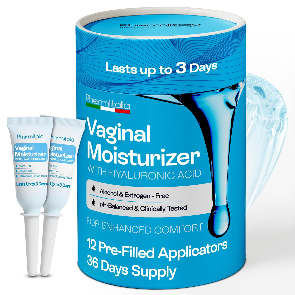 Pharmlitalia Vaginal Moisturizer Gel bottle close-up showing long-lasting hydration