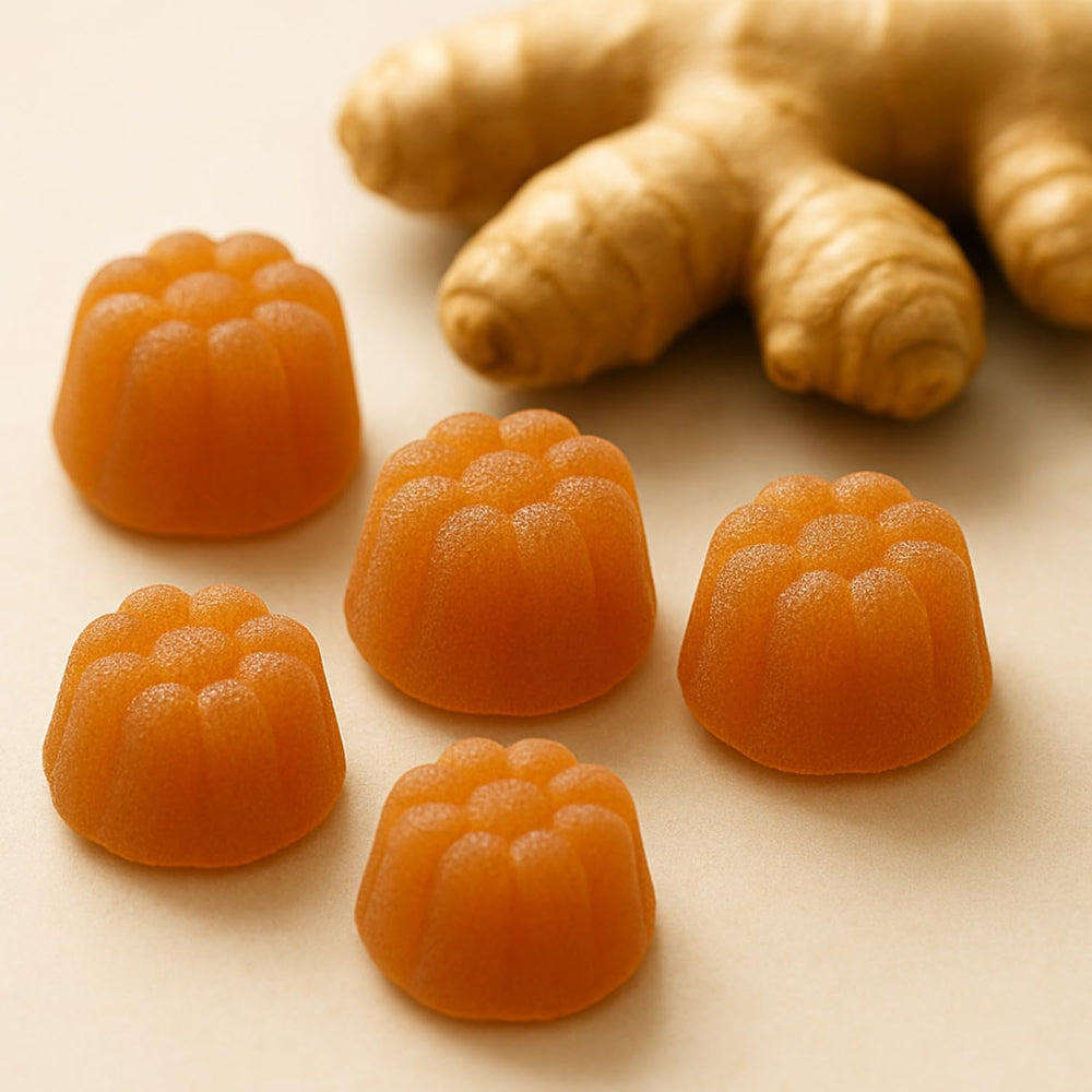Pharmvista Ginger Gummies label emphasizes non-GMO vegan ingredients.