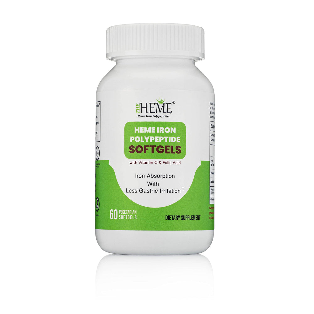 Pharmvista TheHeme iron softgels bottle ready for convenient daily iron support with vitamin C