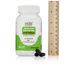TheHeme softgels ingredients highlighting vitamin C and folic acid
