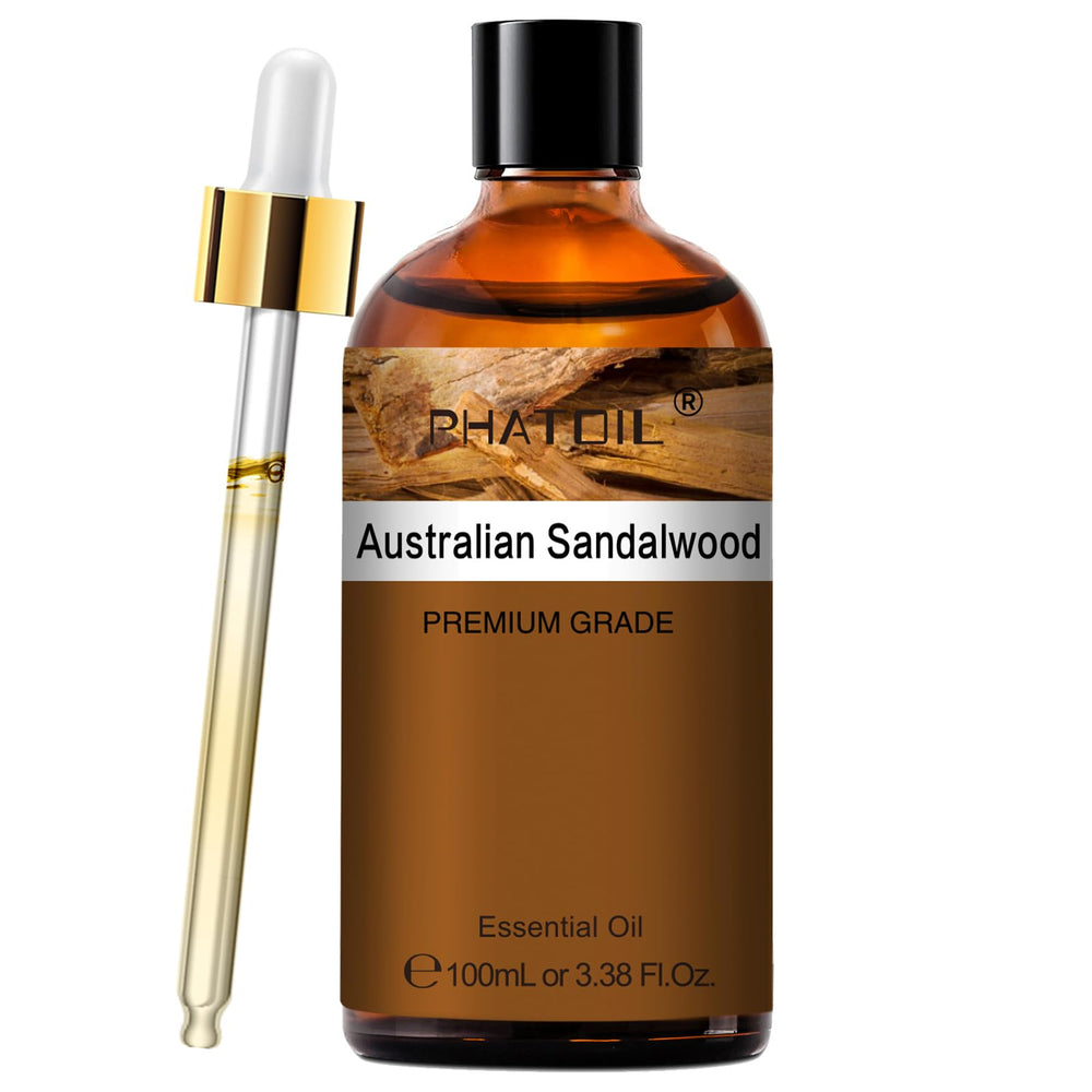 PHATOIL aceite esencial de sándalo australiano en botella con gotero para aplicación fácil.