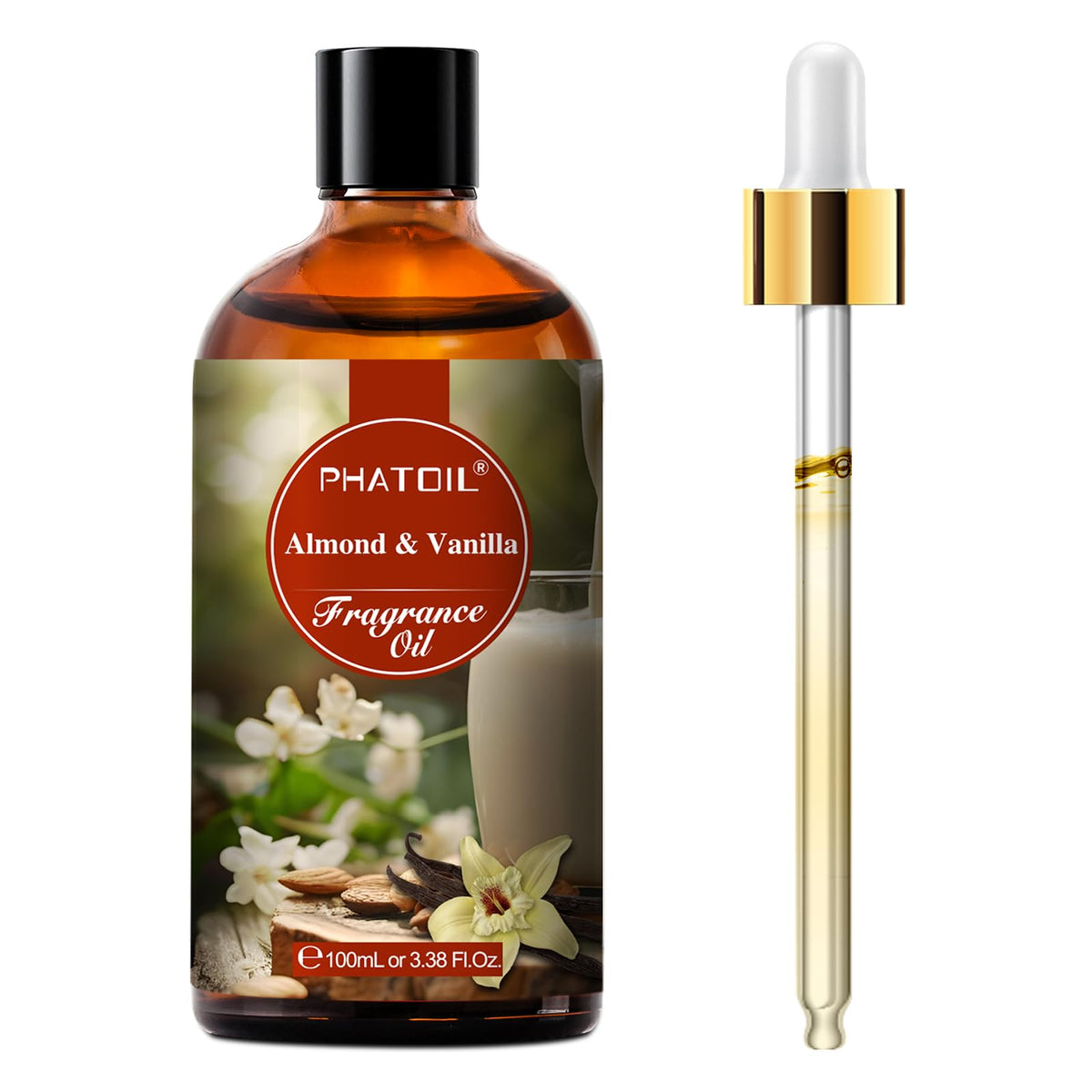 PHATOIL Almond Vanilla fragrance oil bottle for diffuser and skincare