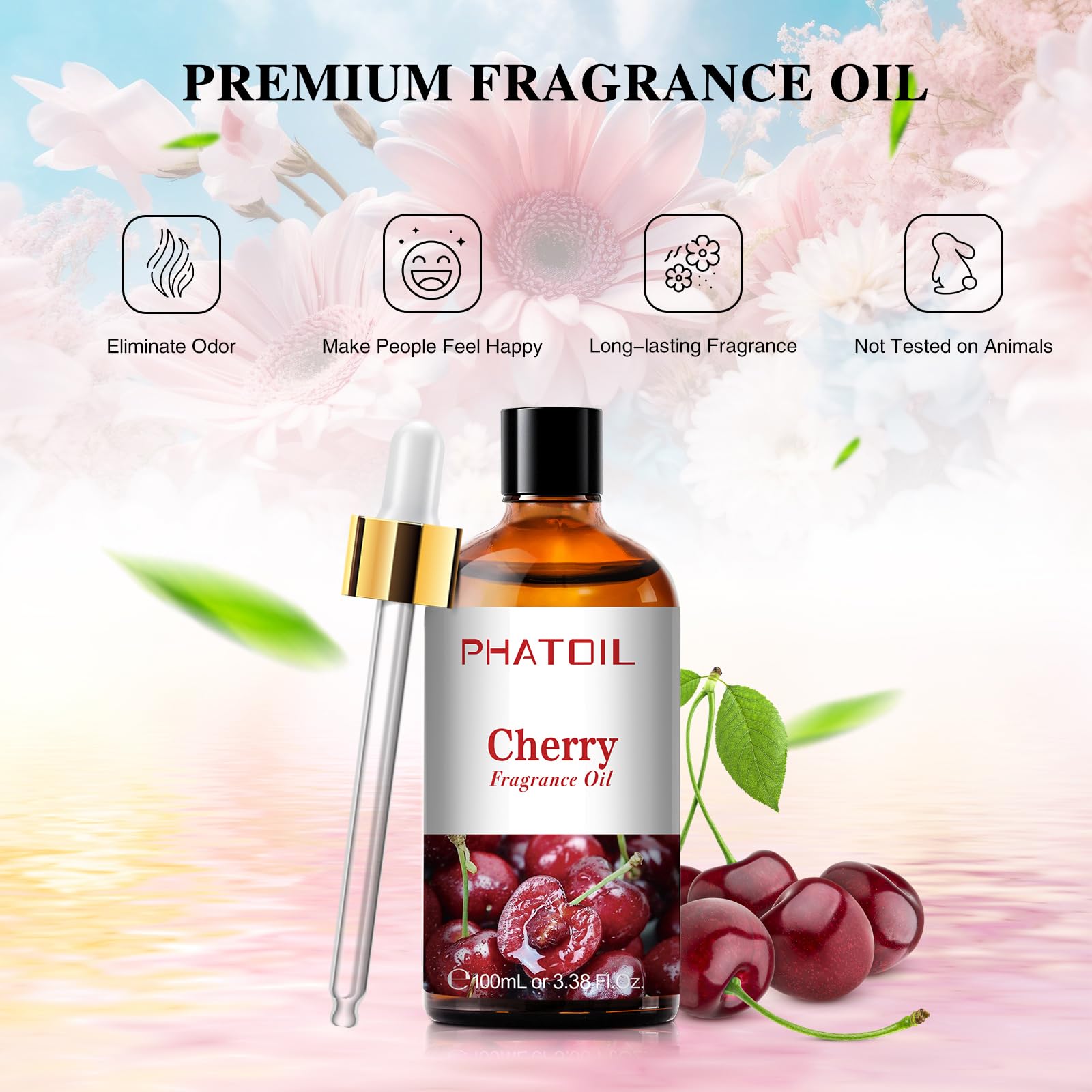 PHATOIL Cherry Fragrance Oil for candle making provides a fruity, lasting scent.