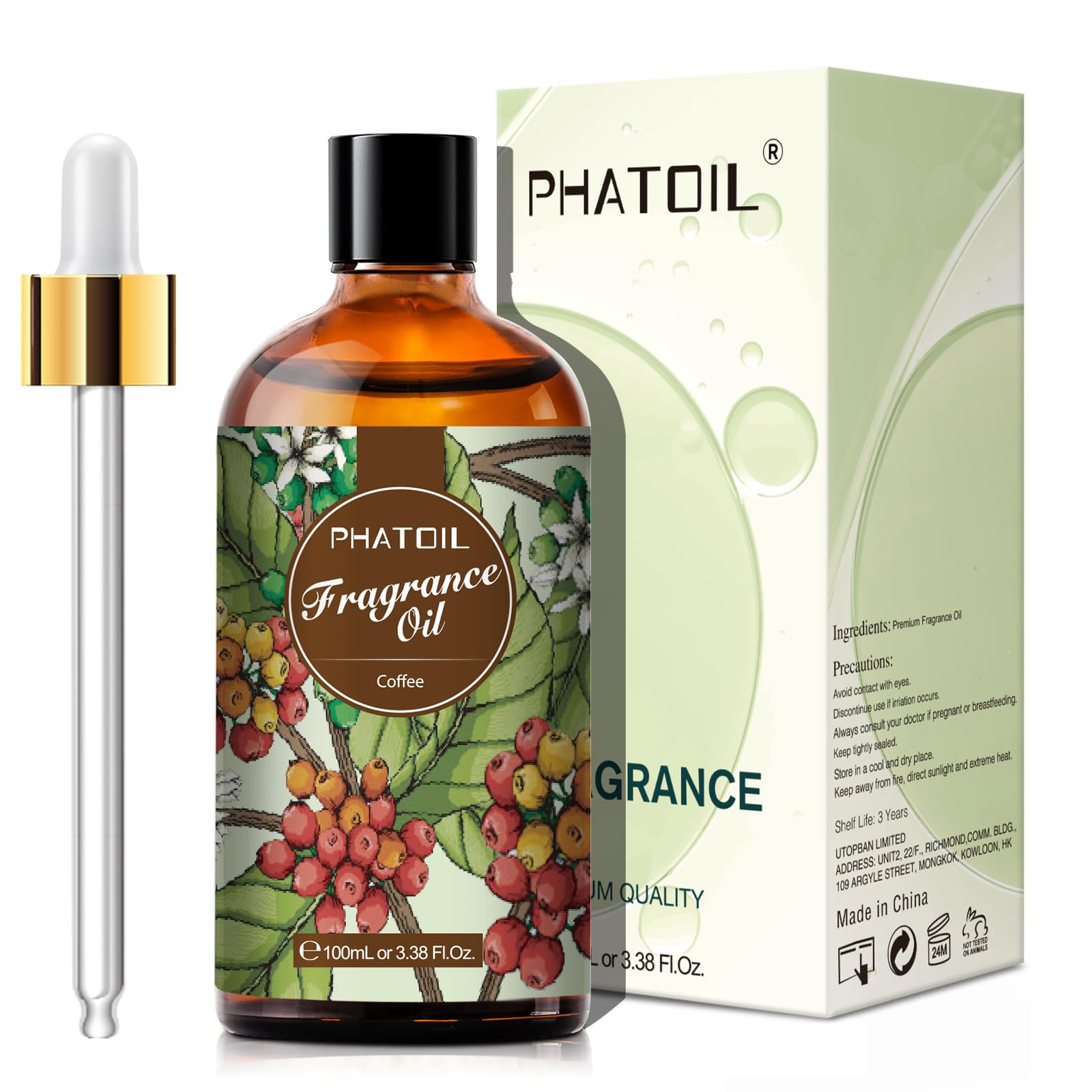 PHATOIL coffee fragrance oil dropper enables precise, mess-free application.