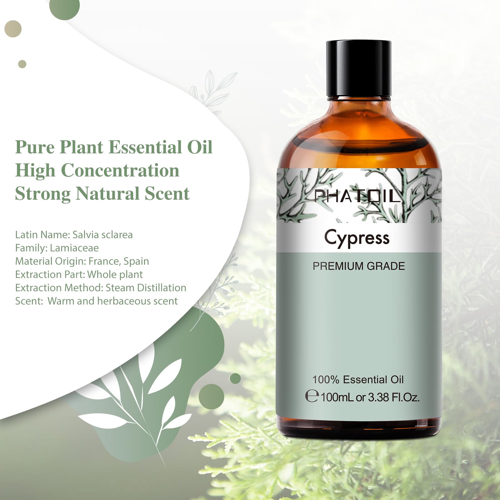 PHATOIL Cypress amber bottle protecting fragrance and freshness