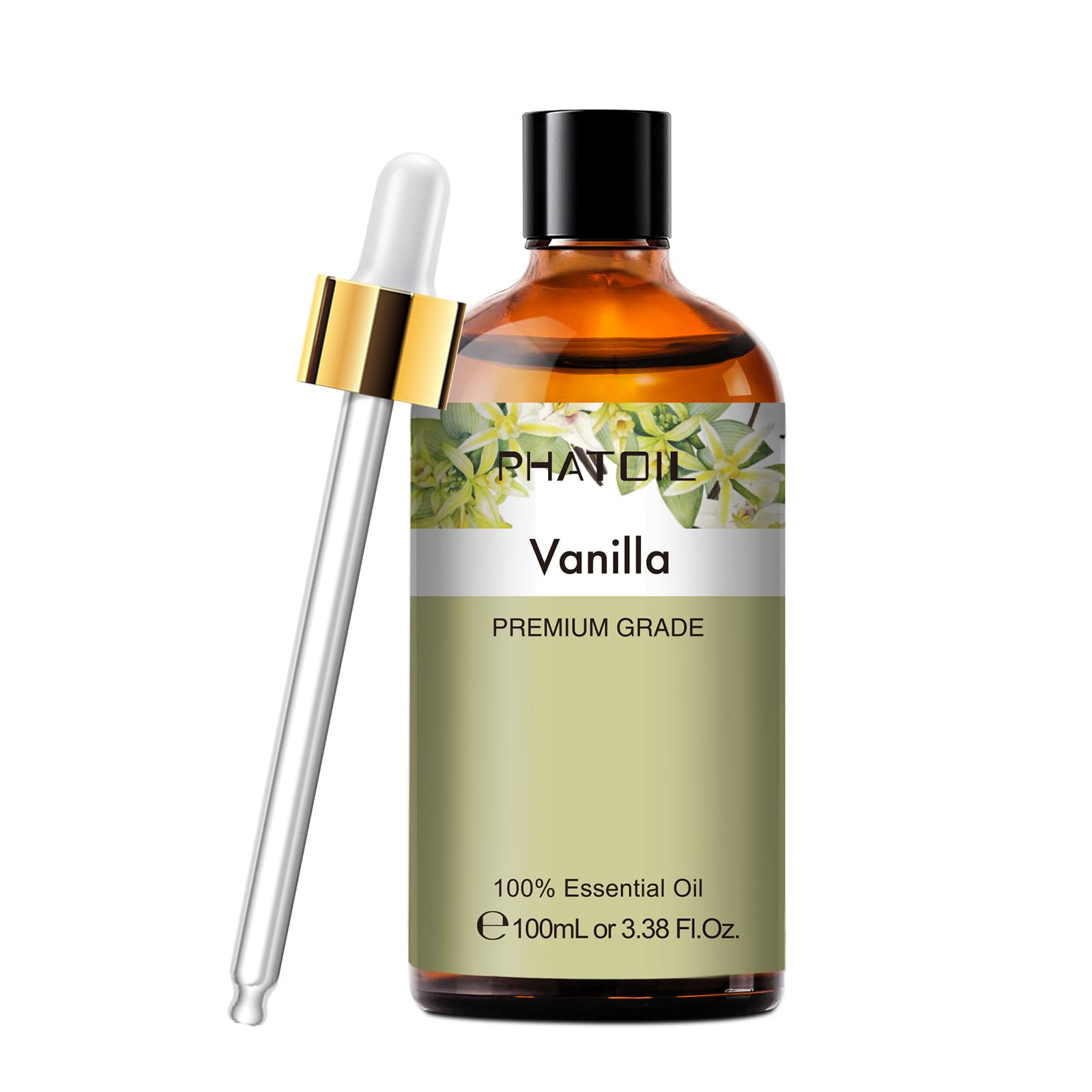 PHATOIL Vanilla essential oil bottle with dropper for easy diffuser use.