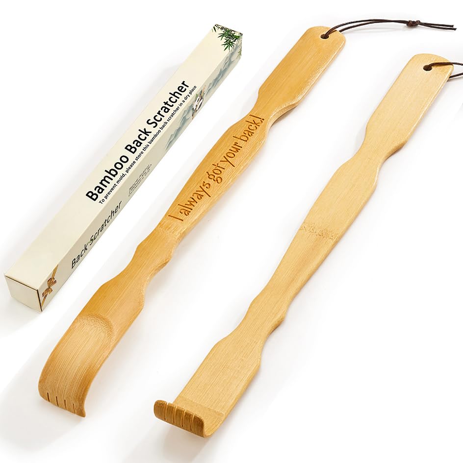 Pheuphry bamboo back scratcher with engraved message reaches hard-to-reach areas comfortably.
