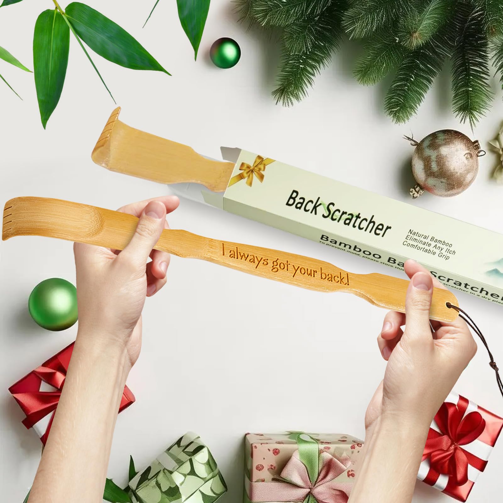 Pheuphry back scratcher with ergonomic curve design for easy reach.
