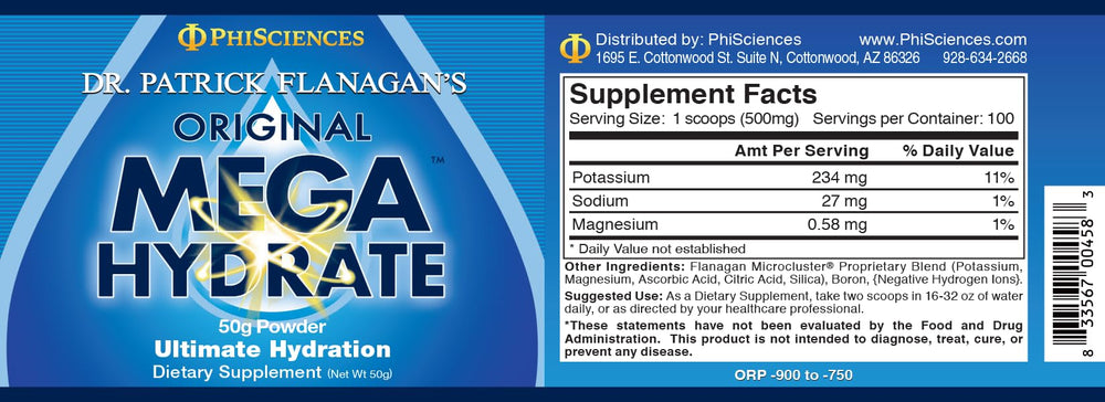 Phi Sciences Mega Hydrate Powder measuring spoon highlights precise daily dosing.