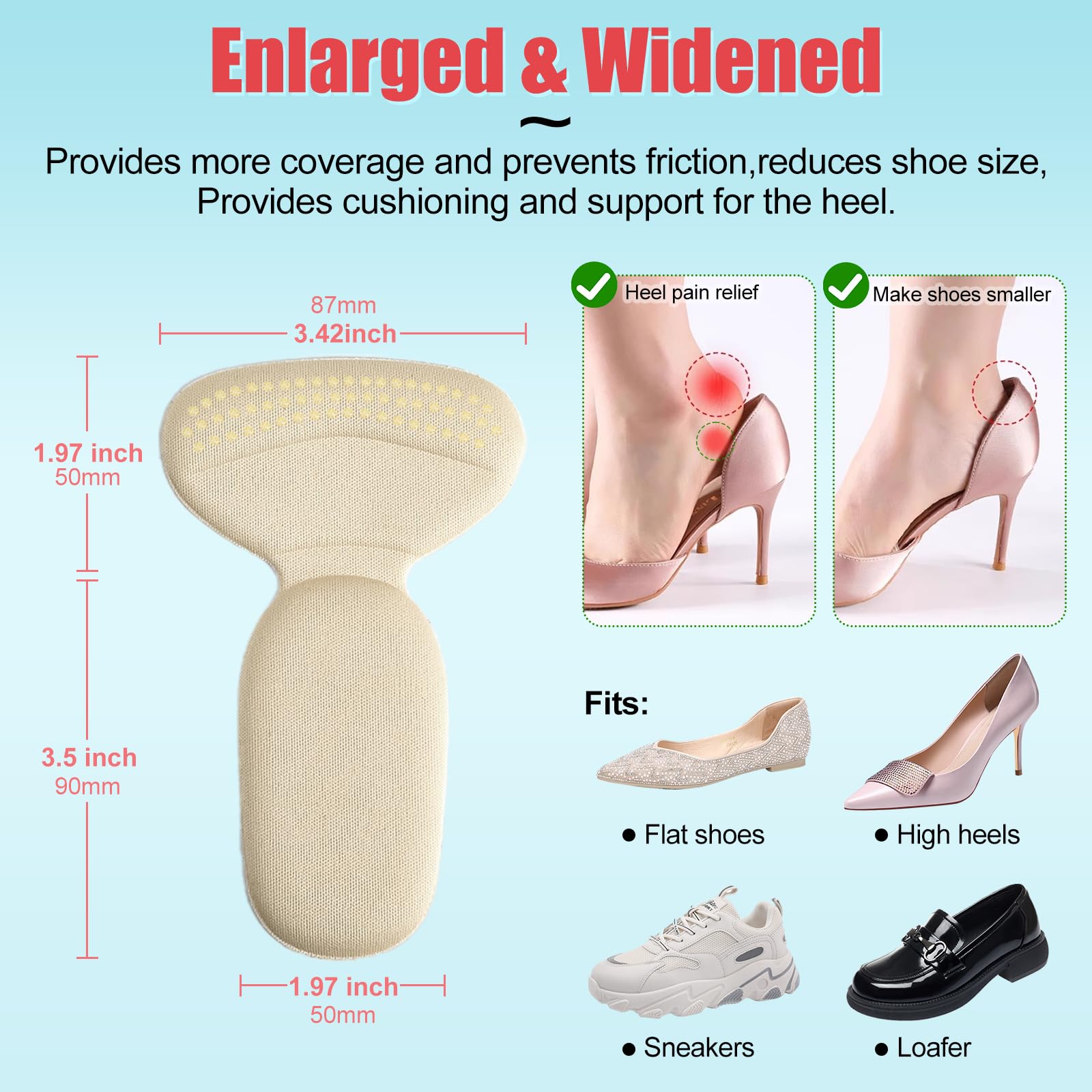 PHIXBEAR heel grip coverage shows enhanced padding to reduce slipping.