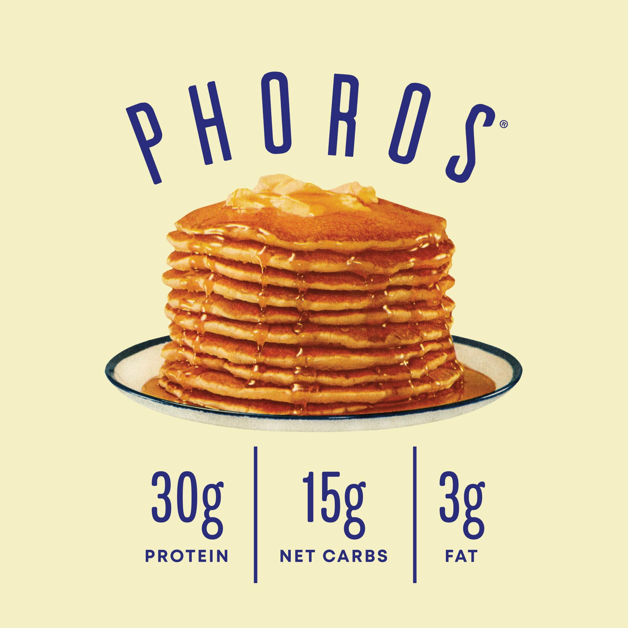 Phoros Protein Pancake Mix waffle setup shows keto-friendly option