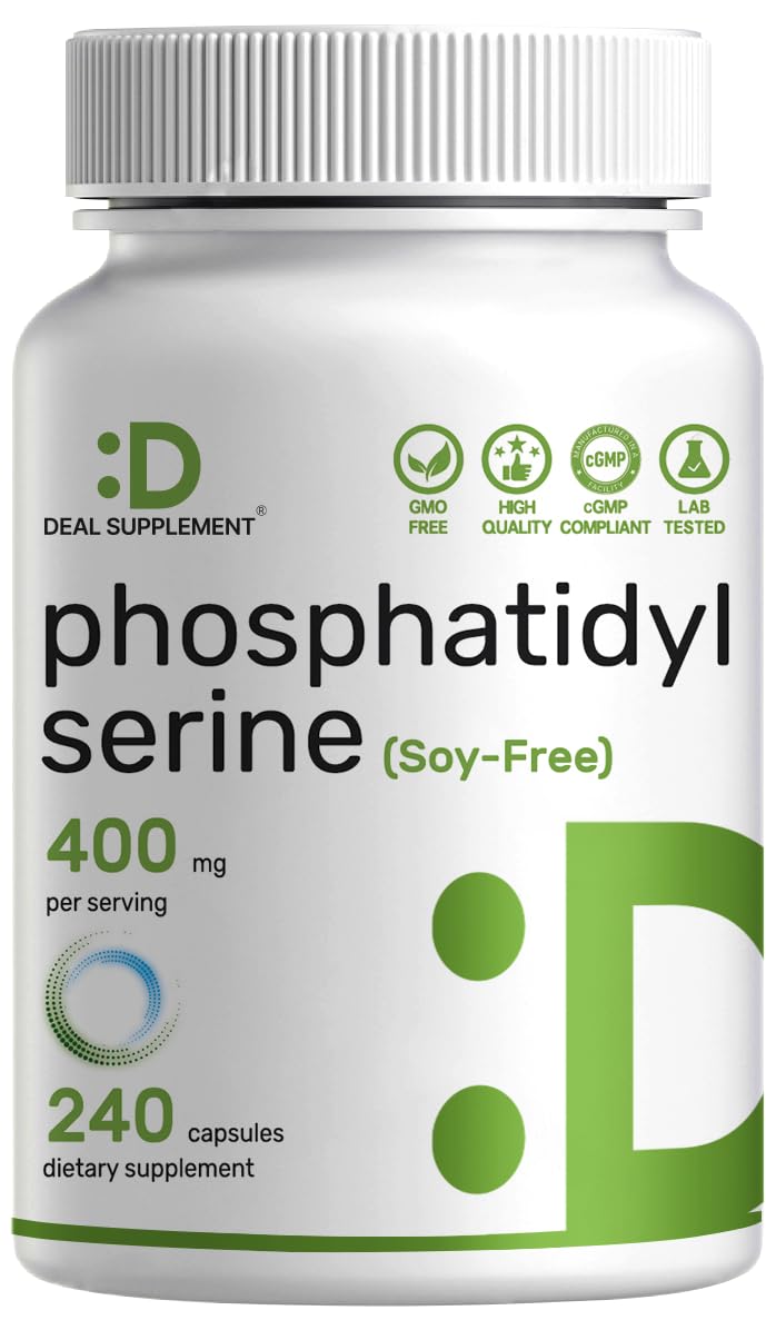 Phosphatidylserine supplement bottle front with 240 capsules for focus and memory