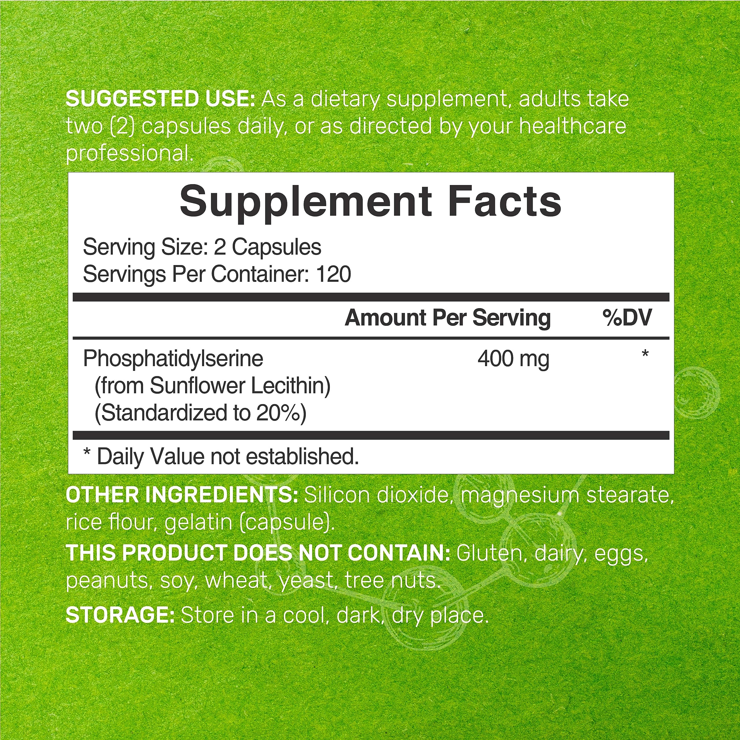 Phosphatidylserine supplement capsules close-up showing texture and coating