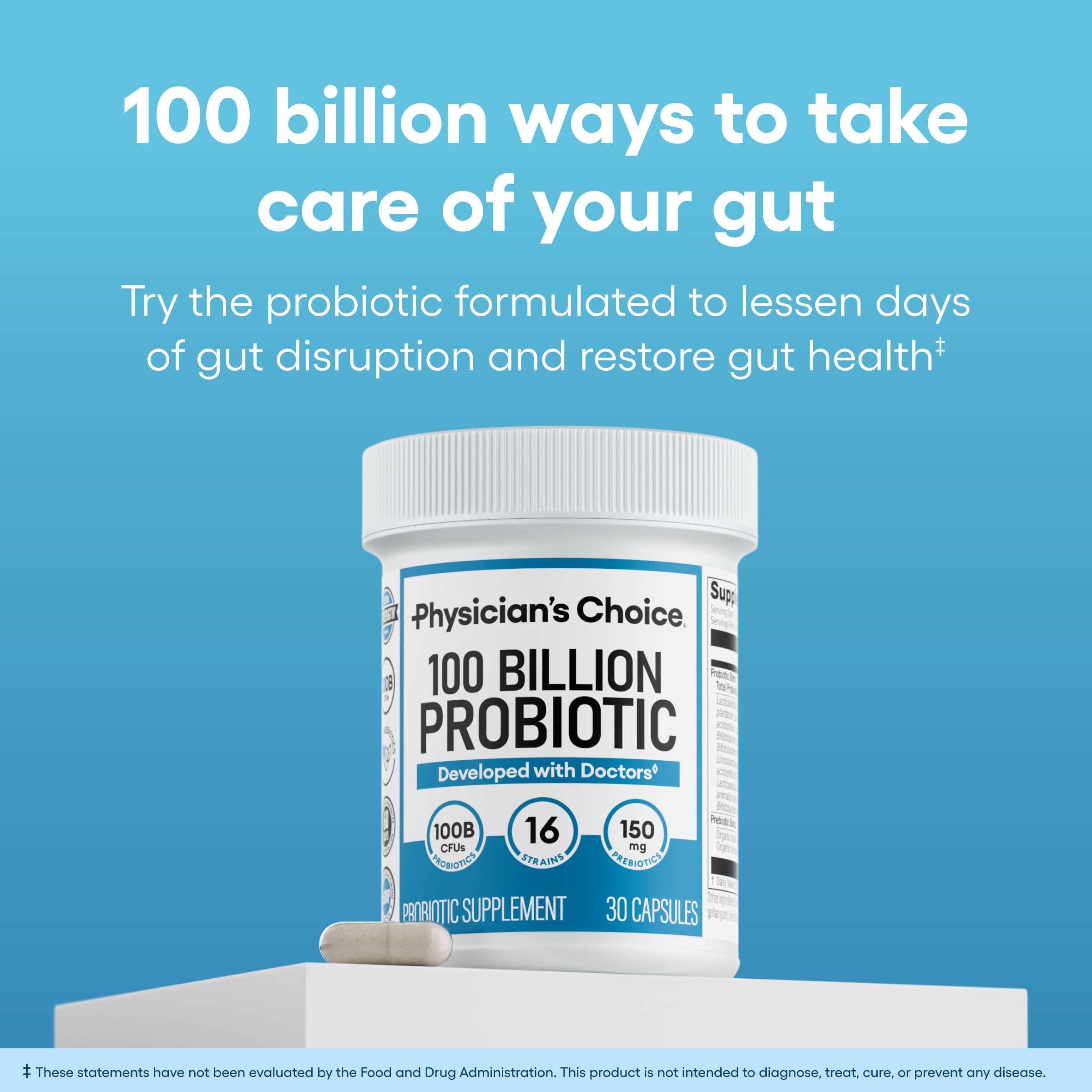 Physician's CHOICE 100 Billion capsules closeup for daily use