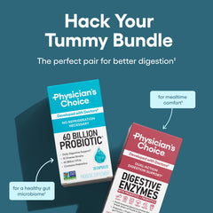 Physician's CHOICE Advanced Gut Health Bundle digestive enzymes bottle close-up promotes nutrient absorption.