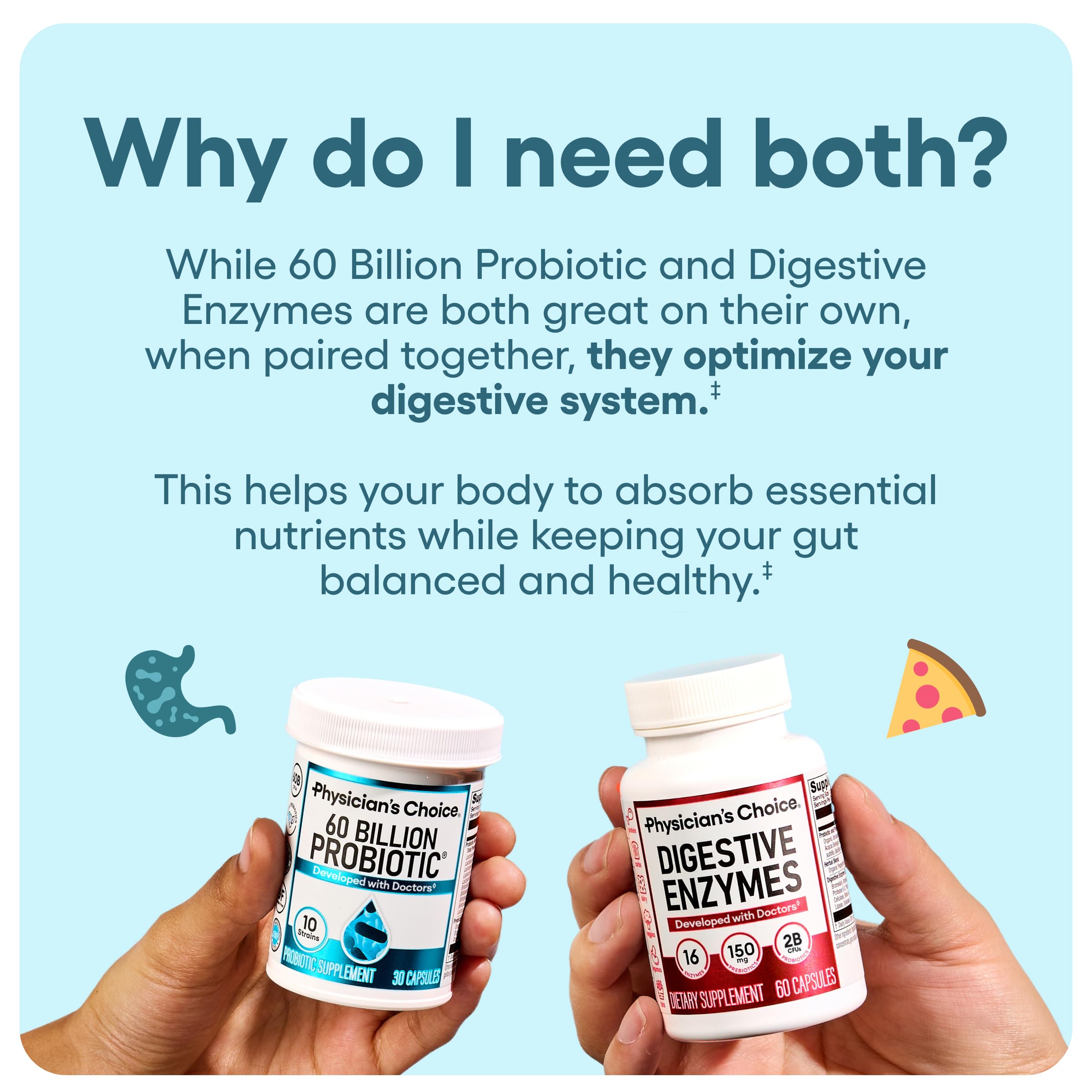 Physician's CHOICE Advanced Gut Health Bundle tablets front view emphasizes convenient daily use.