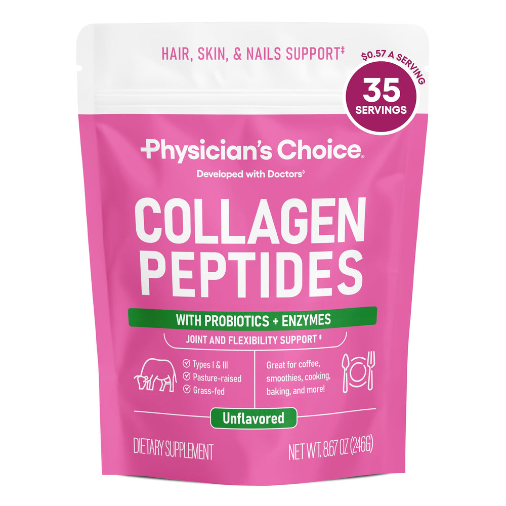 Physician's CHOICE collagen peptides hydrolyzed powder bottle for your daily wellness routine.
