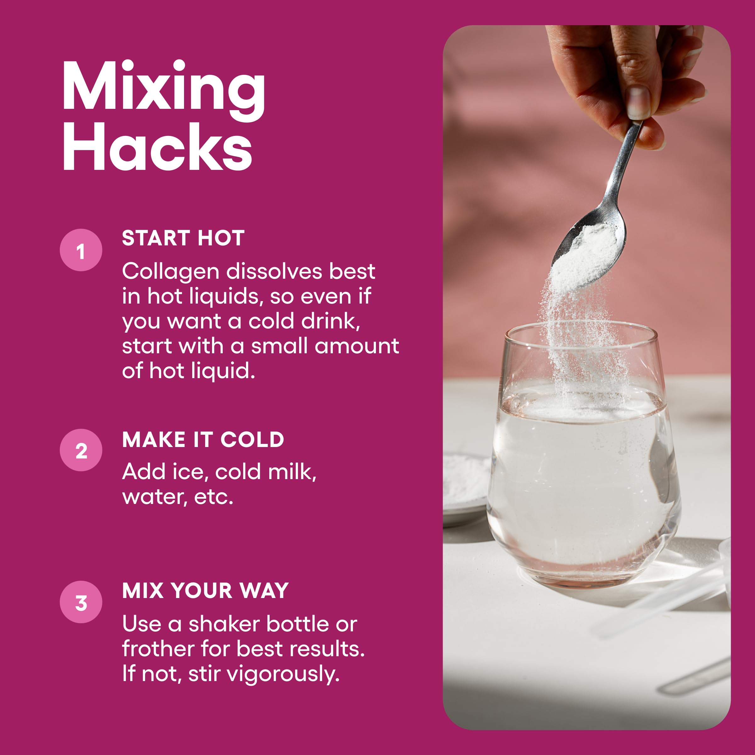 Scoop of Physician's CHOICE collagen next to a smoothie for hair and skin support.