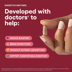 Physician's CHOICE Digestive Enzymes capsules arranged to show easy meal-time use.