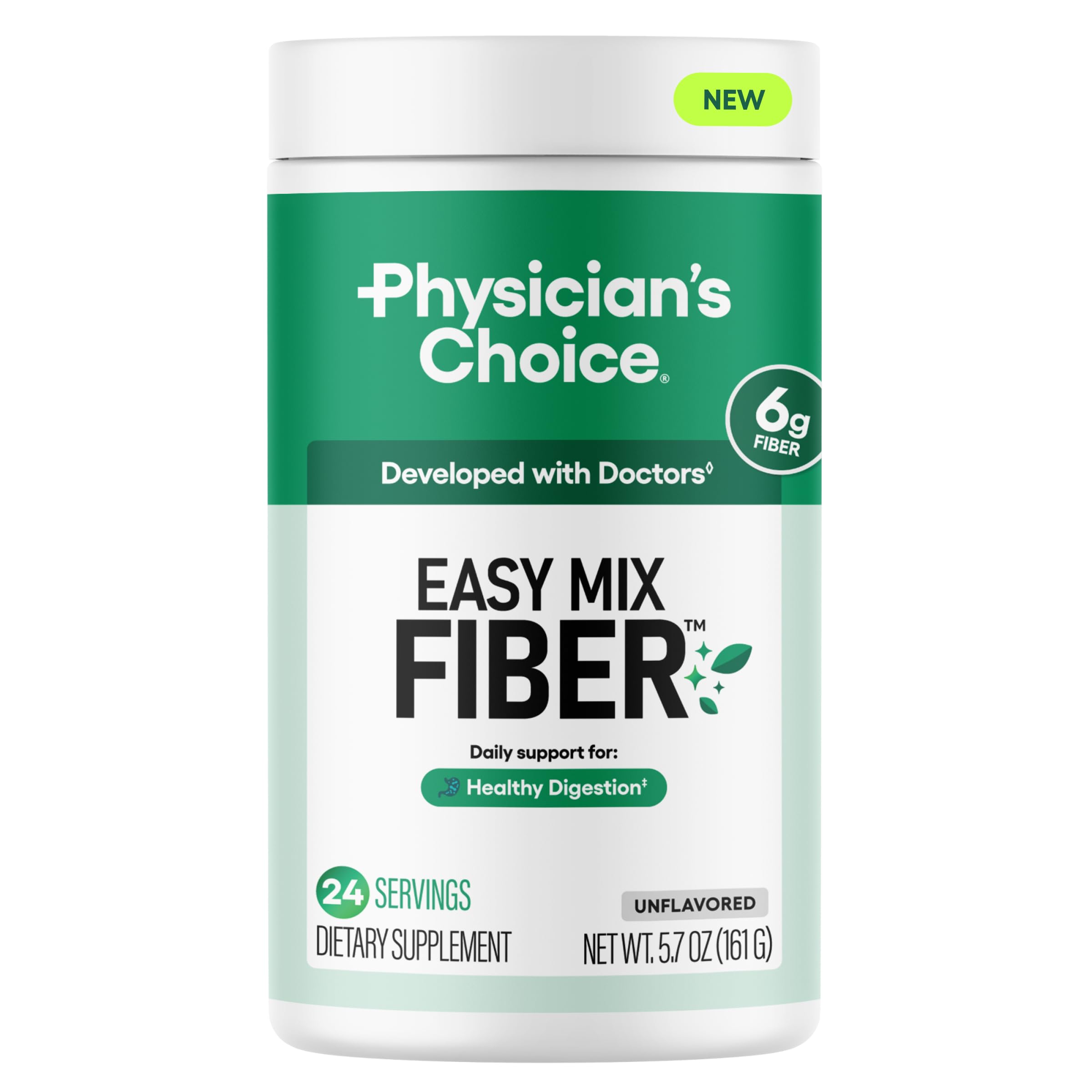 Physician's Choice Easy Mix Fiber bottle reveals daily prebiotic support for gut wellness