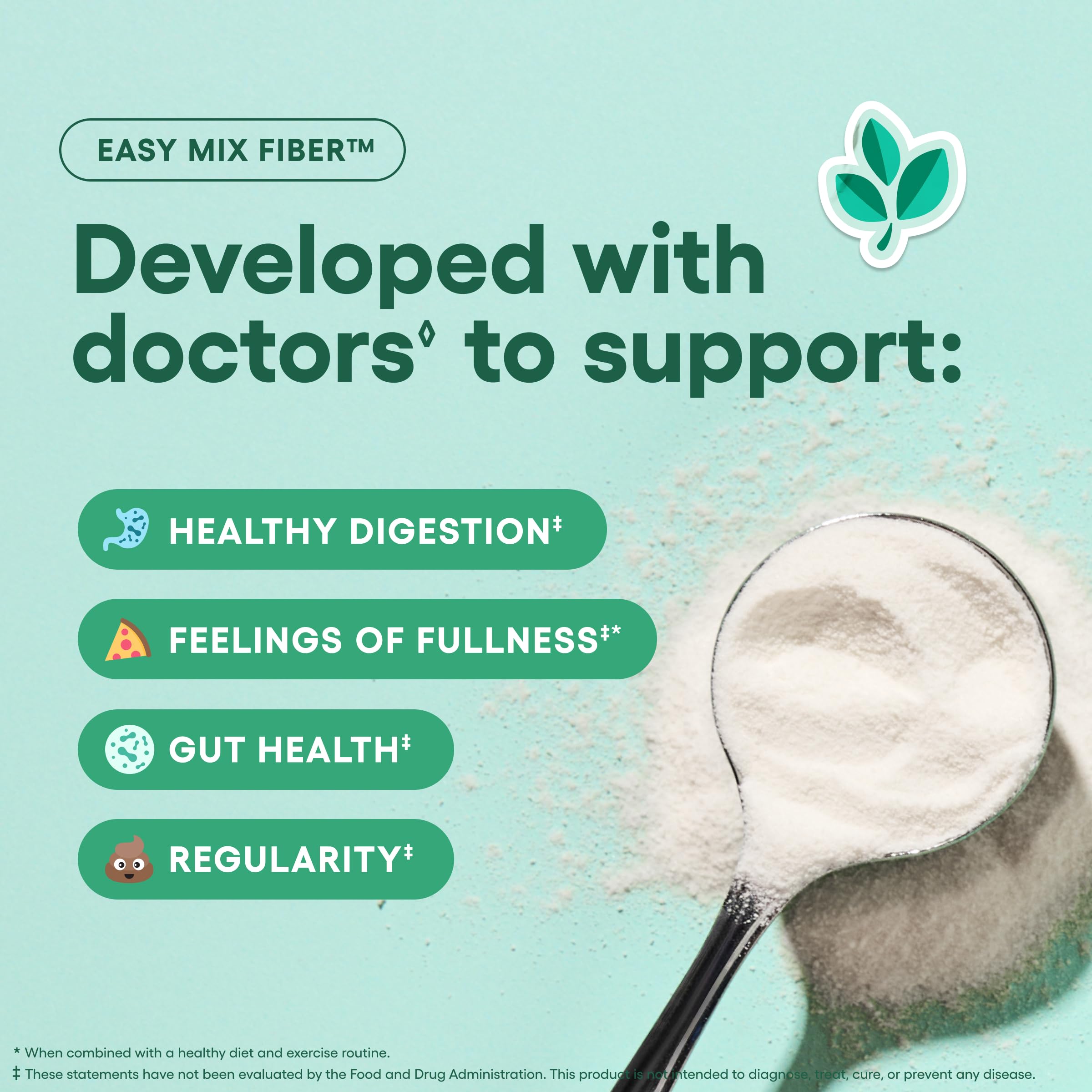 Physician's CHOICE Easy Mix Fiber being stirred into water for smooth, grit-free blending.