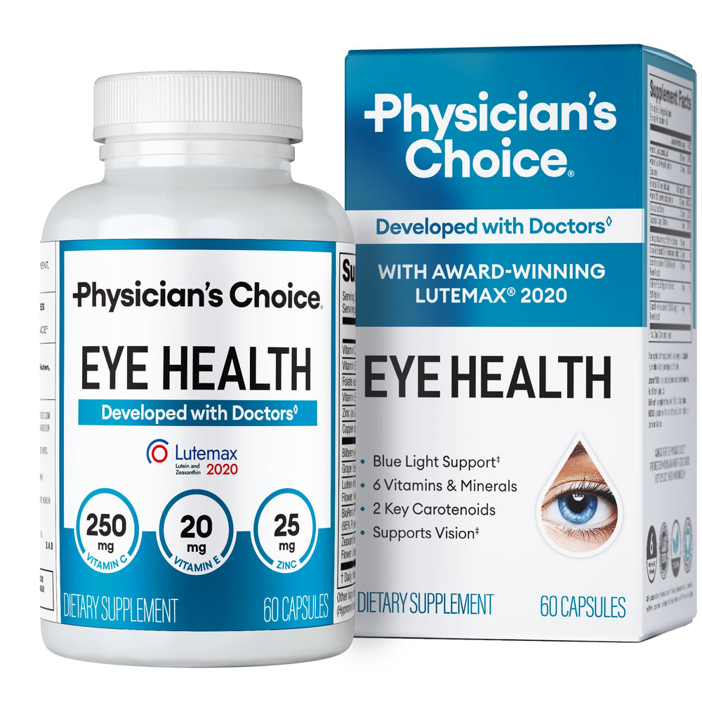Physician's Choice Eye Health bottle with Lutemax capsules for daily eye support.