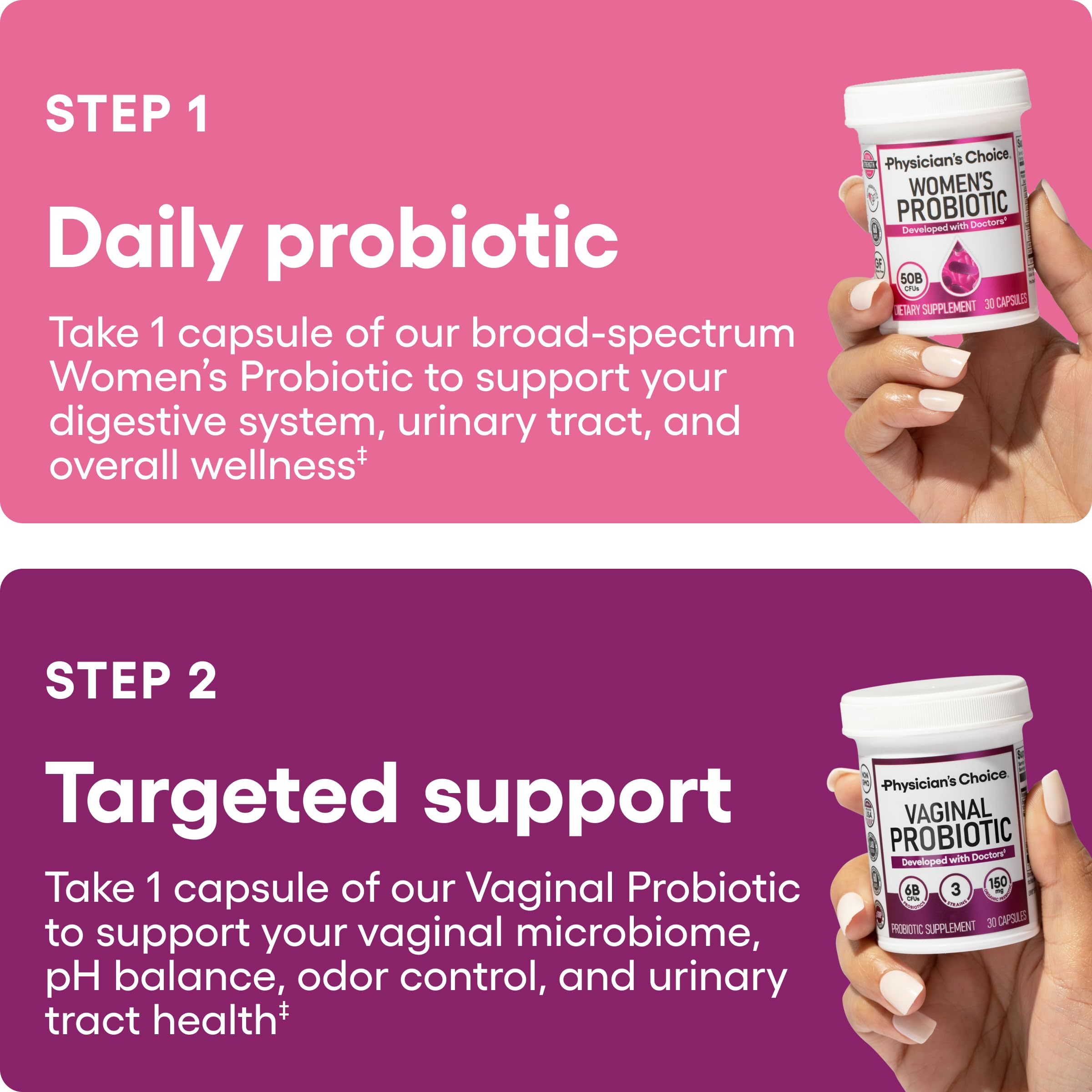 Physician's CHOICE Feminine Power Duo label highlights cranberry extract for balance.