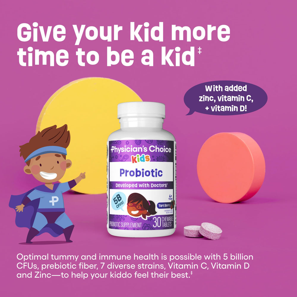 Physician's Choice kids probiotic featuring L. rhamnosus GG for pediatric health.