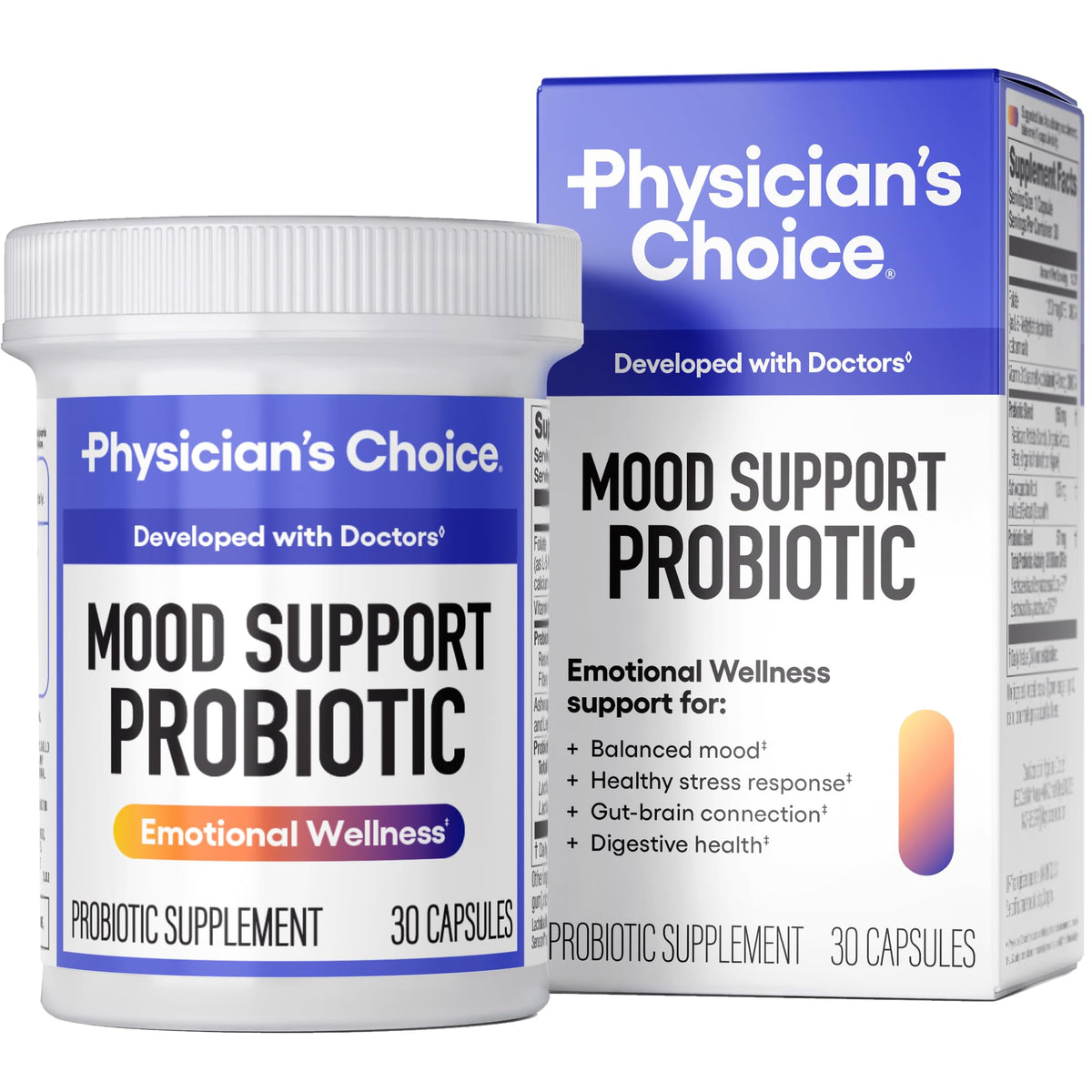 Physician's CHOICE Mood Probiotic bottle for daily use supports mood and gut health