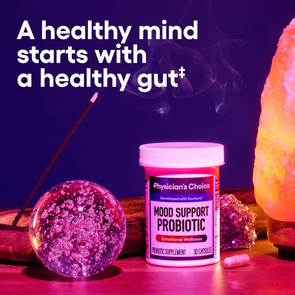 Physician's CHOICE Mood Probiotic capsules shown and easy to swallow