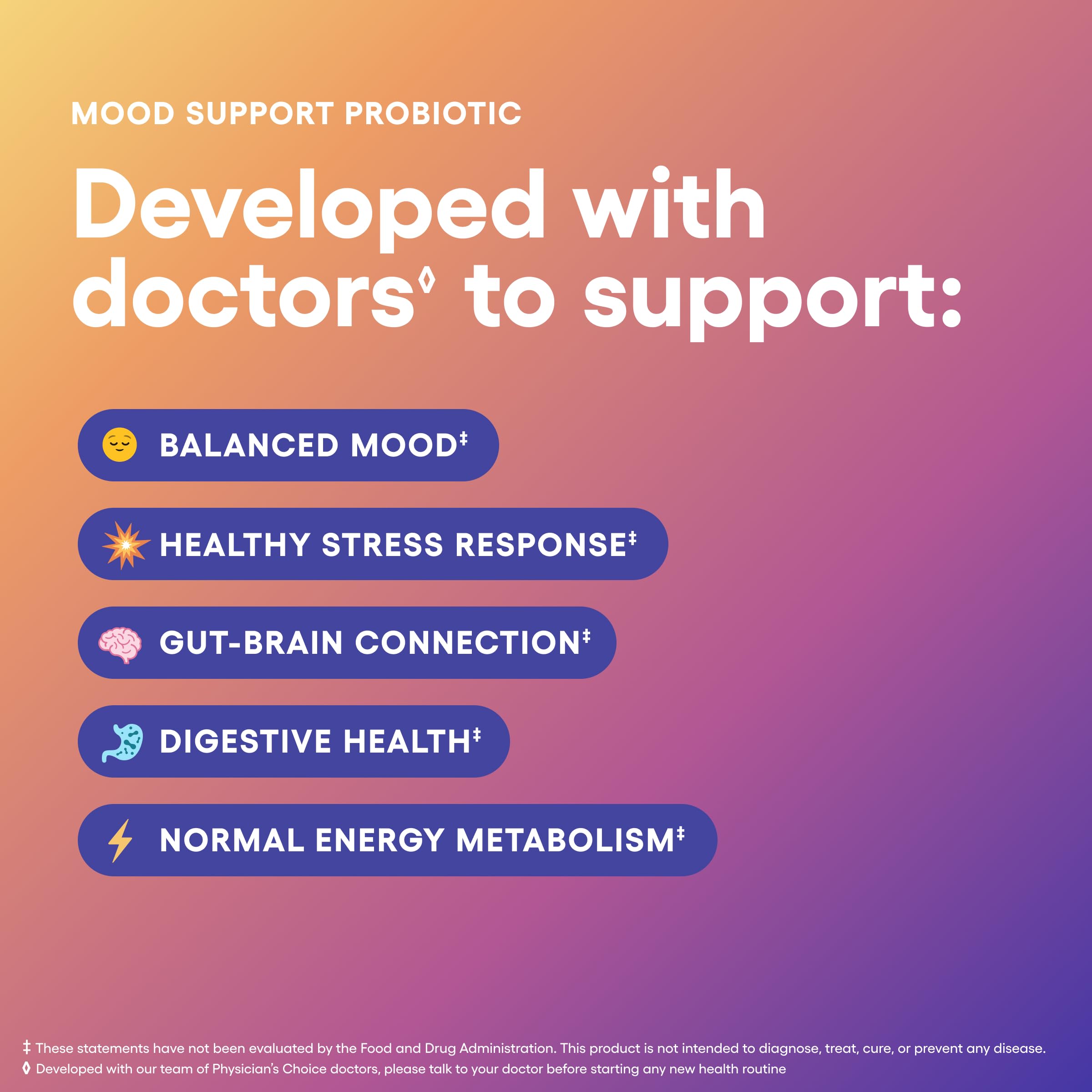 Physician's CHOICE Mood Probiotic label closeup highlights ingredients
