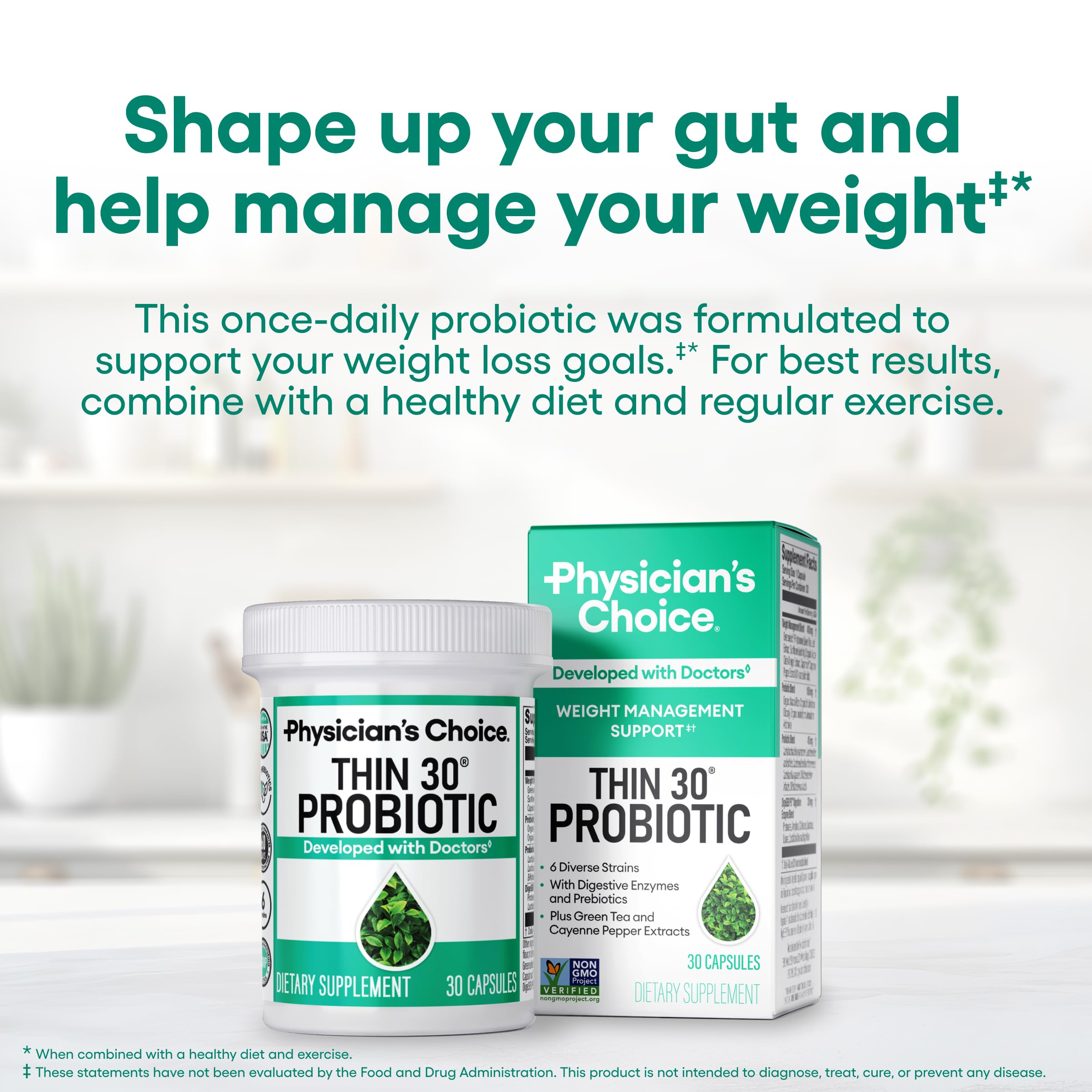 Physician's CHOICE Probiotics bloating-relief capsules help reduce post-meal fullness.