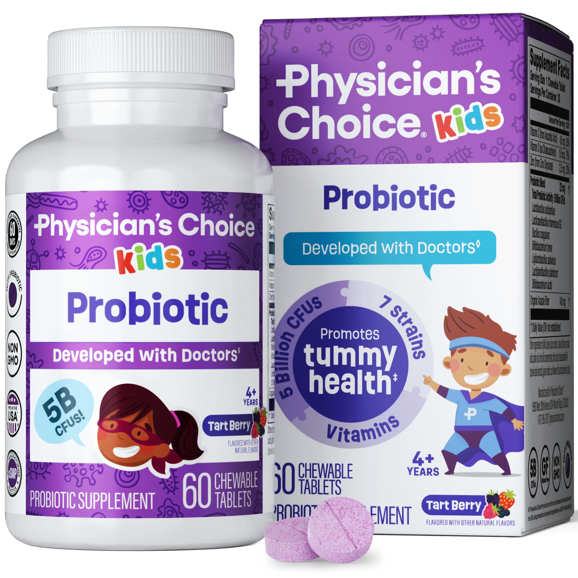 Physician's CHOICE Probiotics for Kids bottle on kitchen counter for daily use