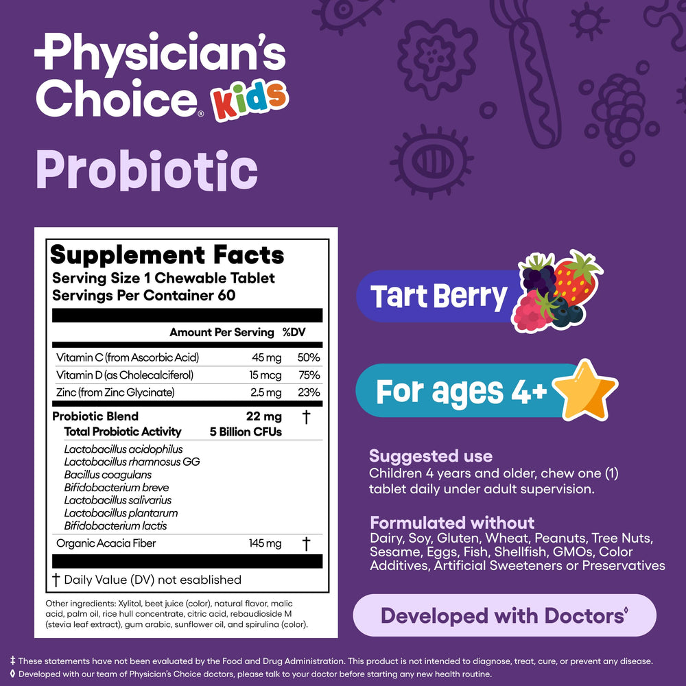 Child taking Physician's CHOICE Probiotics for Kids chewable tablet after school