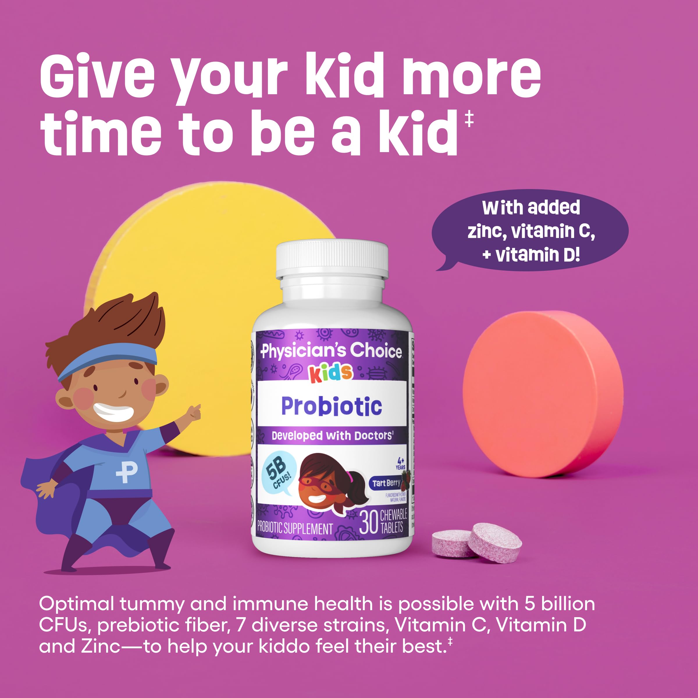 Label featuring seven strains for gut diversity in Physician's CHOICE Kids formula
