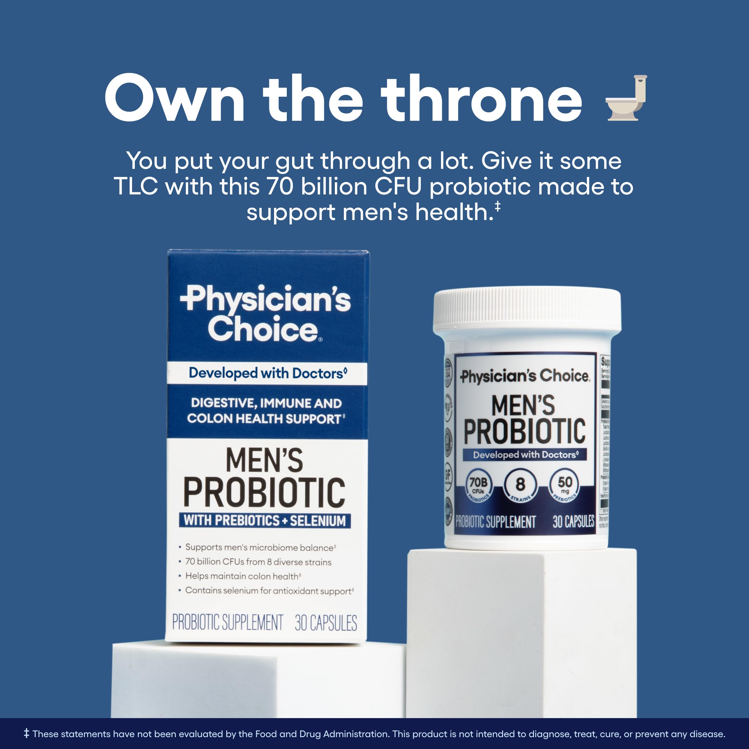 Physician's Choice Probiotics for Men capsules with selenium and organic prebiotics supporting daily health.